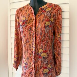 Lucky Brand Women’s Orange and Red Floral Paisley Blouse Size Small